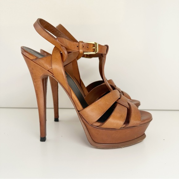 YSL Saint Laurent Tribute Platform Heel Sandal size 6 (36) Vintage Luggage - Picture 2 of 16